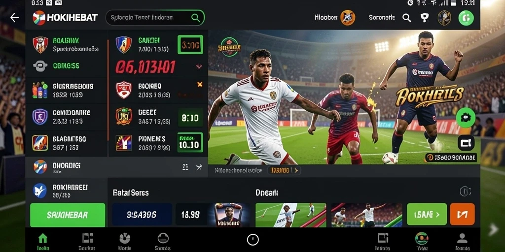 Screenshot gameplay HOKIHEBAT menampilkan berbagai opsi taruhan olahraga.