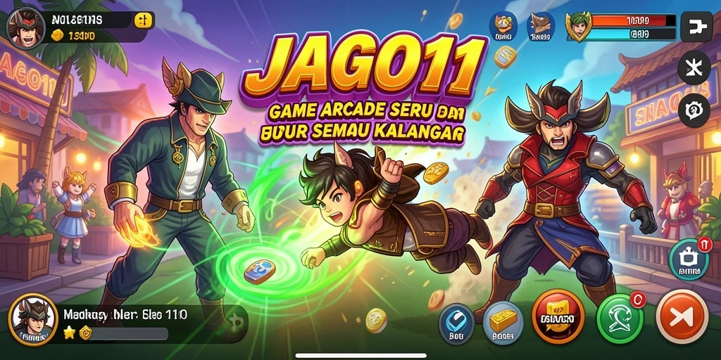 Tampilan gameplay JAGO11 yang seru dan penuh warna dalam genre Arcade.