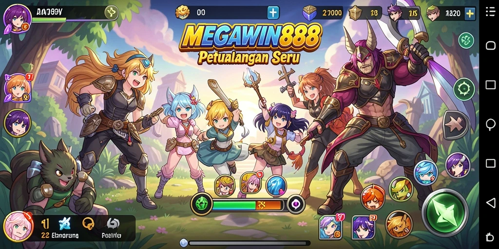 Tampilan gameplay seru MEGAWIN888 dengan karakter anime yang menarik.