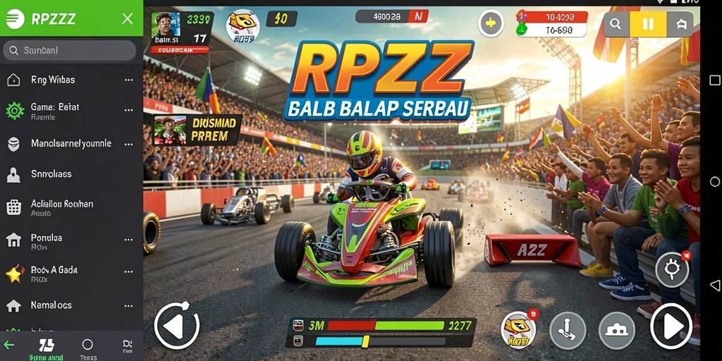 Screenshot gameplay RPZZZ menampilkan aksi balap mendebarkan.