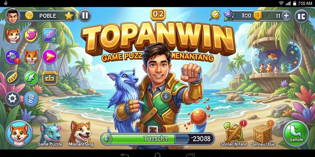 Tampilan gameplay dari game Puzzle TOPANWIN yang menarik dan penuh warna.