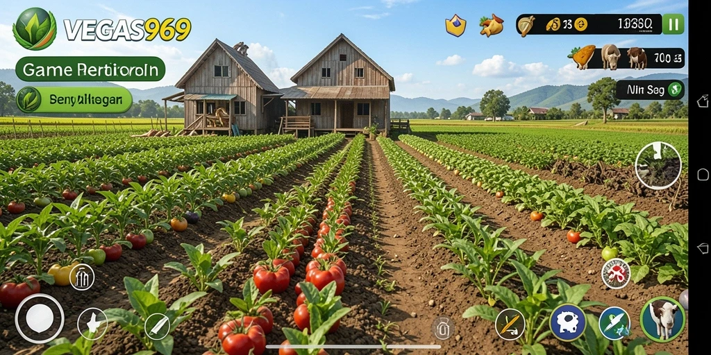 Screenshot gameplay menunjukkan aktivitas pertanian yang seru dan interaktif.